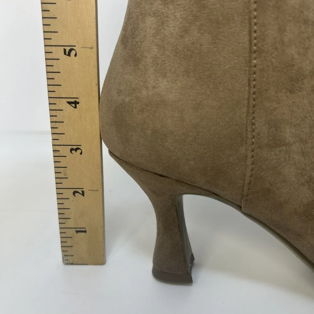 Anne Klein Pablo Women's Bootie Size 9.5 M Taupe Suede Snip‎ Toe Flare Heel NIB